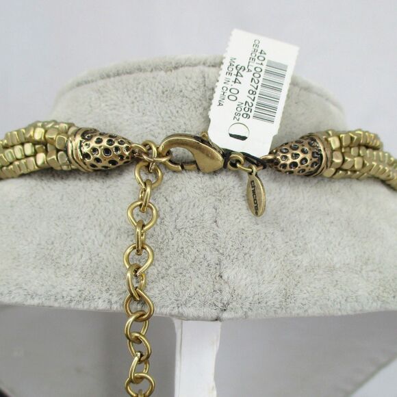 NWT Chicos Hammered Gold Tone Beaded Multi Strand Layered Necklace Hoop Earrings - Picture 4 of 7